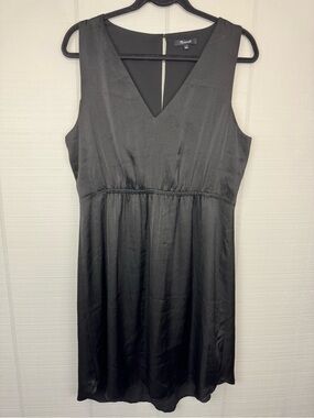 Madewell Black Silky Satin Mini Tank Dress V-neck Back Cutout Stretchy Waist 12
